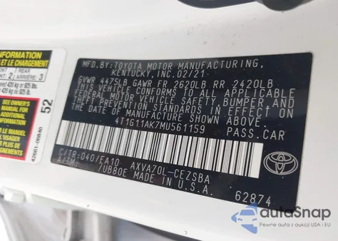 2021 Toyota Camry Se from USA, damaged, VIN 4T1G11AK7MU561159